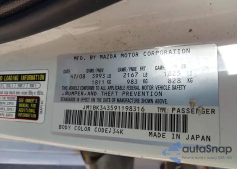 2009 Mazda Mazda3 S Touring from USA, damaged, VIN JM1BK343591198316